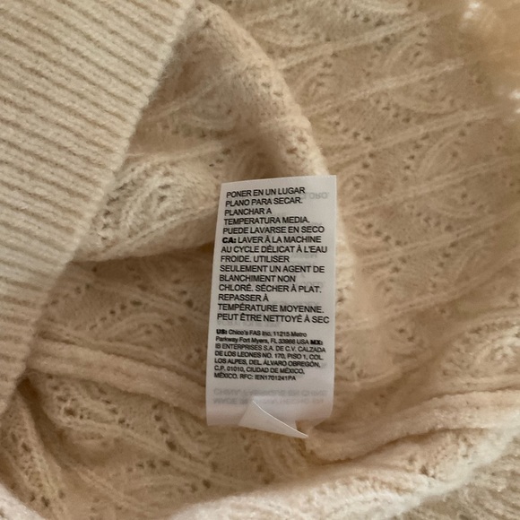 Chico’s Cable Knit Sweater V-Neck “Drama” Pullover Oatmeal Women’s 8 (Chico’s 1) - Picture 7 of 13